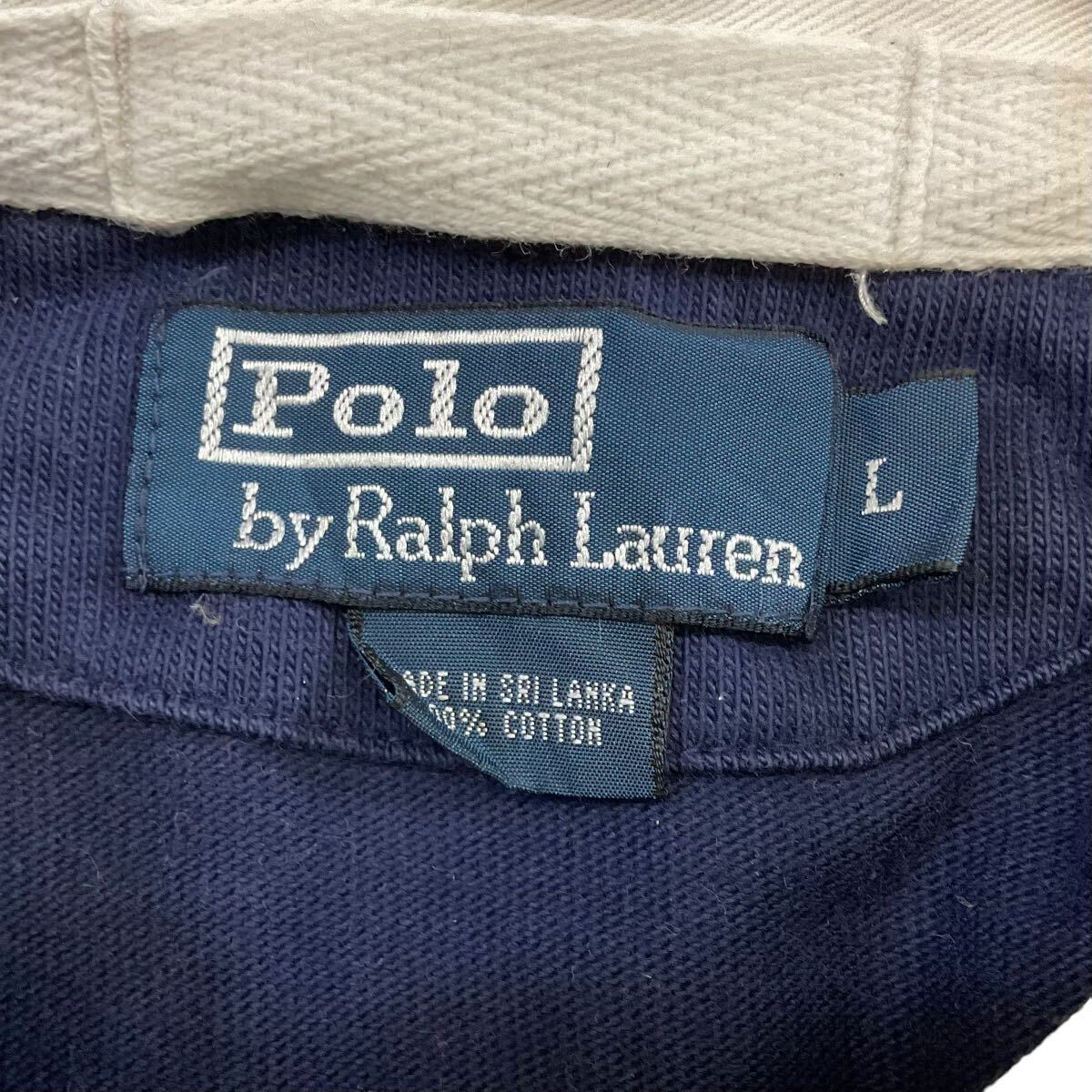 90s Polo by Ralph Lauren 長袖 ポロシャツ L オレンジ×ネイビー ボーダー ラガーシャツ ポニー 刺繍 ポロ ラルフローレン ヴィンテージ_画像4