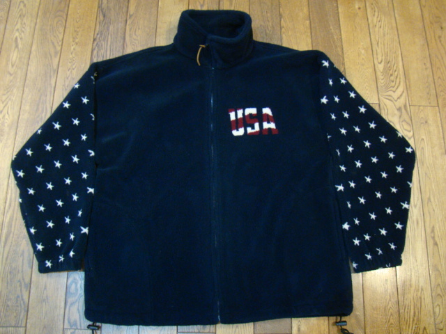 美品 90s Bear Ridge Outfitters Unisex XLサイズ Fleece Jacket Full Zip USA製 ネイビー ボアジャケット フリースジャケット 星条旗_画像2