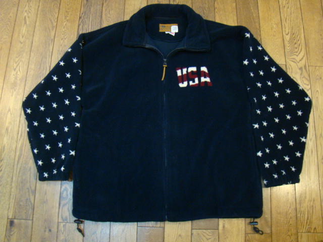 美品 90s Bear Ridge Outfitters Unisex XLサイズ Fleece Jacket Full Zip USA製 ネイビー ボアジャケット フリースジャケット 星条旗_画像3