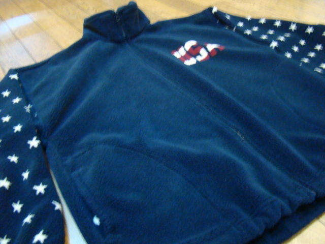 美品 90s USA製 Bear Ridge Outfitters 星条旗 フリース ジャケット Lサイズ ネイビー フルジップ パーカー ボア アメリカ フラッグ_画像4