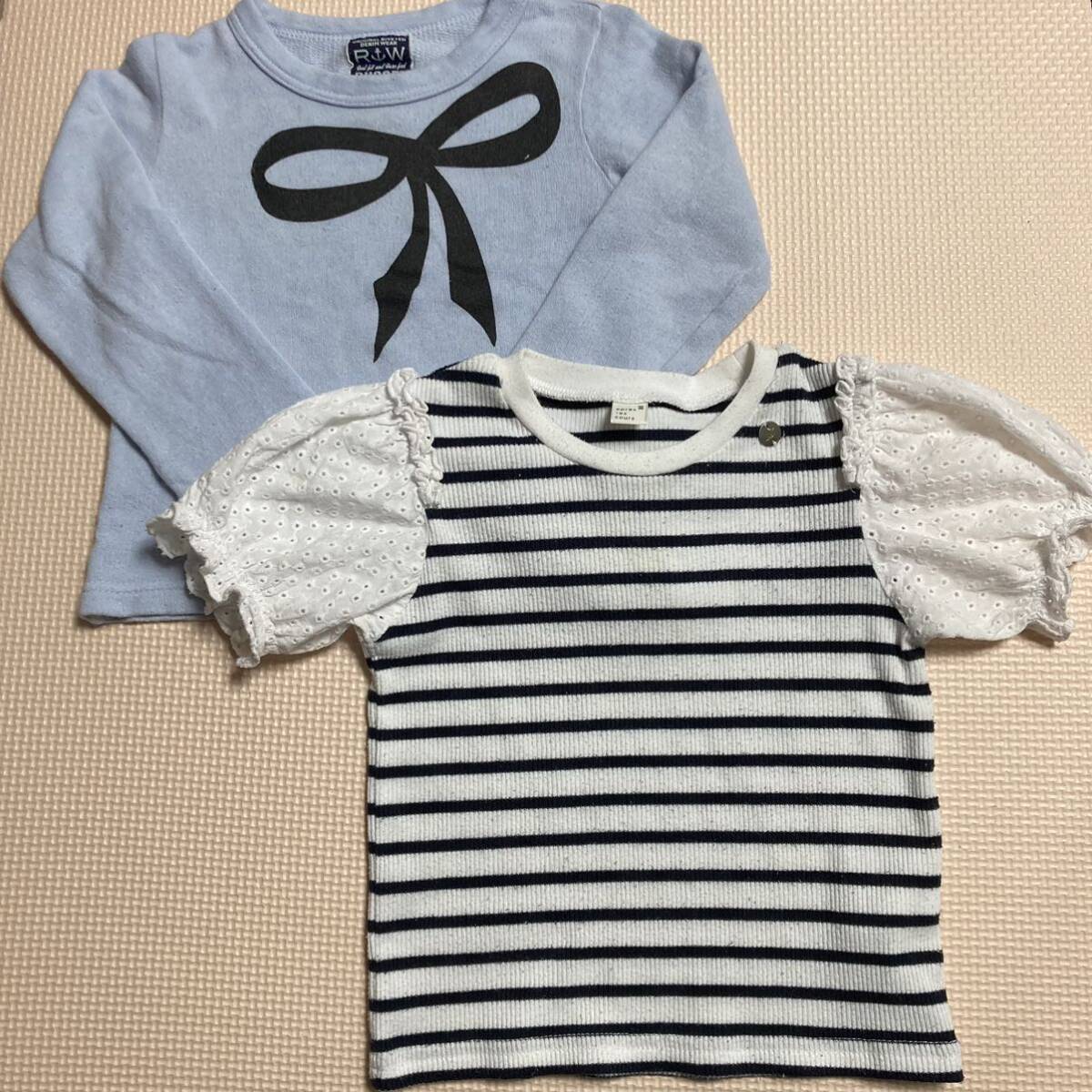 ベビー服 2点セット 80cm アプレレクール ラゲッドワークス 子供服まとめ売り 半袖Tシャツ 長袖Tシャツ ロンＴ ボーダー リボン 記名無し_画像1