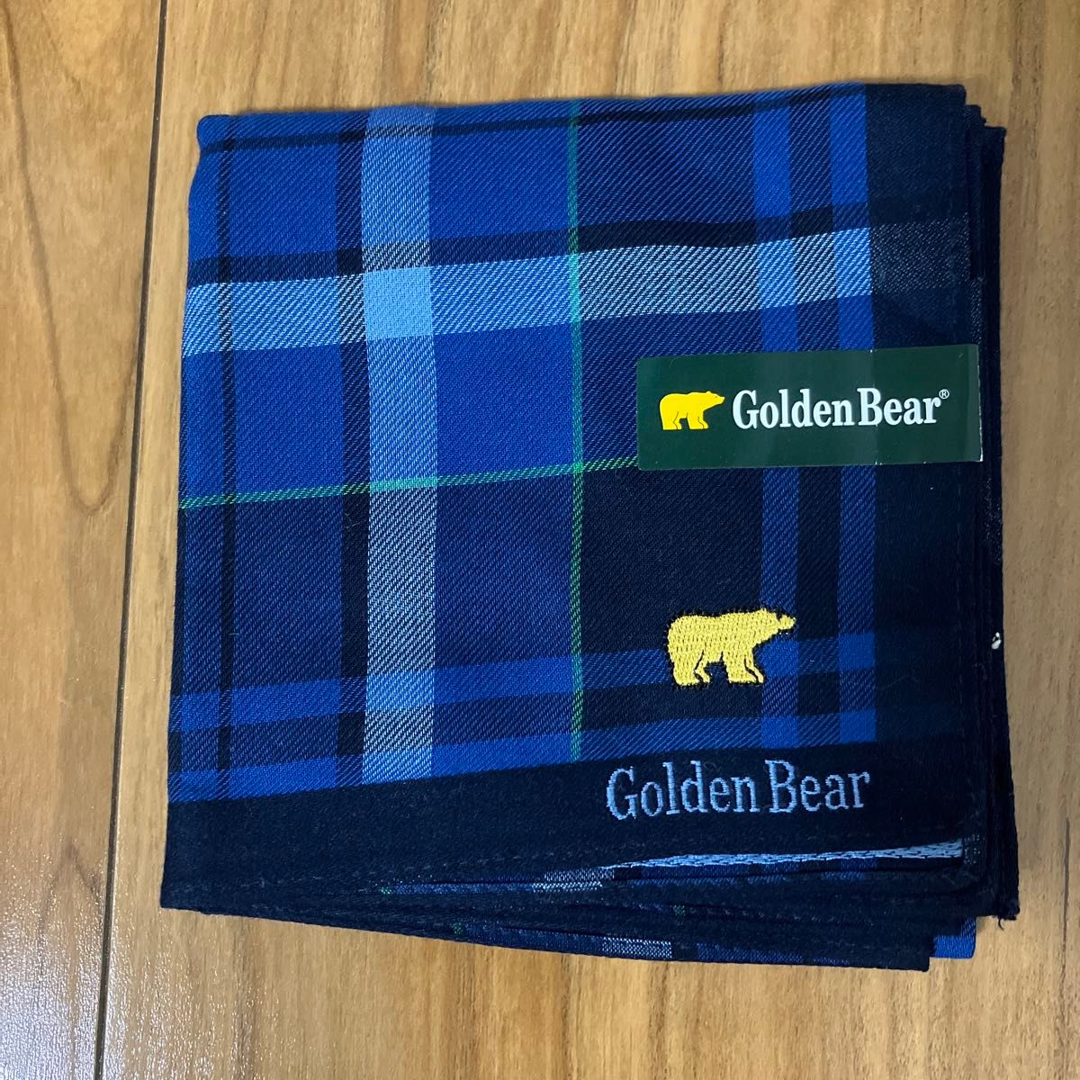 Golden Bear ハンカチ ブルー 織柄　 チェック ゴールデンベアー