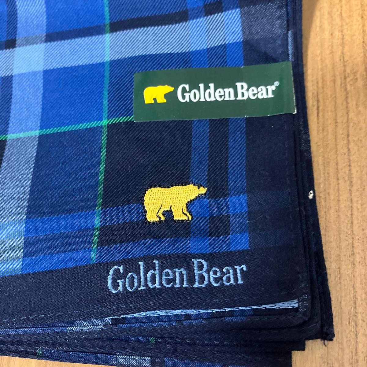 Golden Bear ハンカチ ブルー 織柄　 チェック ゴールデンベアー