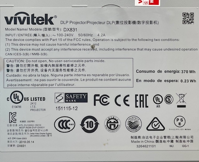 T3849 VIVItek/ヴィヴィテック DLPプロジェクター DX831 ランプ使用時間140/1 バッグ・リモコン付きの画像9