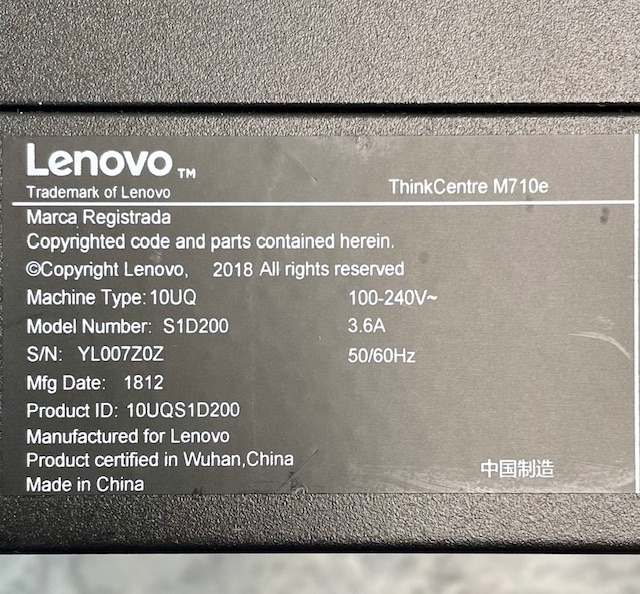 T3822 Lenovo ThinkCentre M710e Core i5-7400 3.00GHz 第7世代 メモリー8GB SSD128GB Windows11 デスクトップPC 現状品の画像9