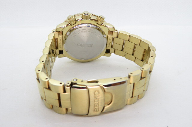 1円～【電池切れ】SEIKO セイコー インターナショナルコレクション クロノグラフ 7T62-0EB0 メンズ腕時計 文字盤ブラック ゴールド 4-4-10の画像8