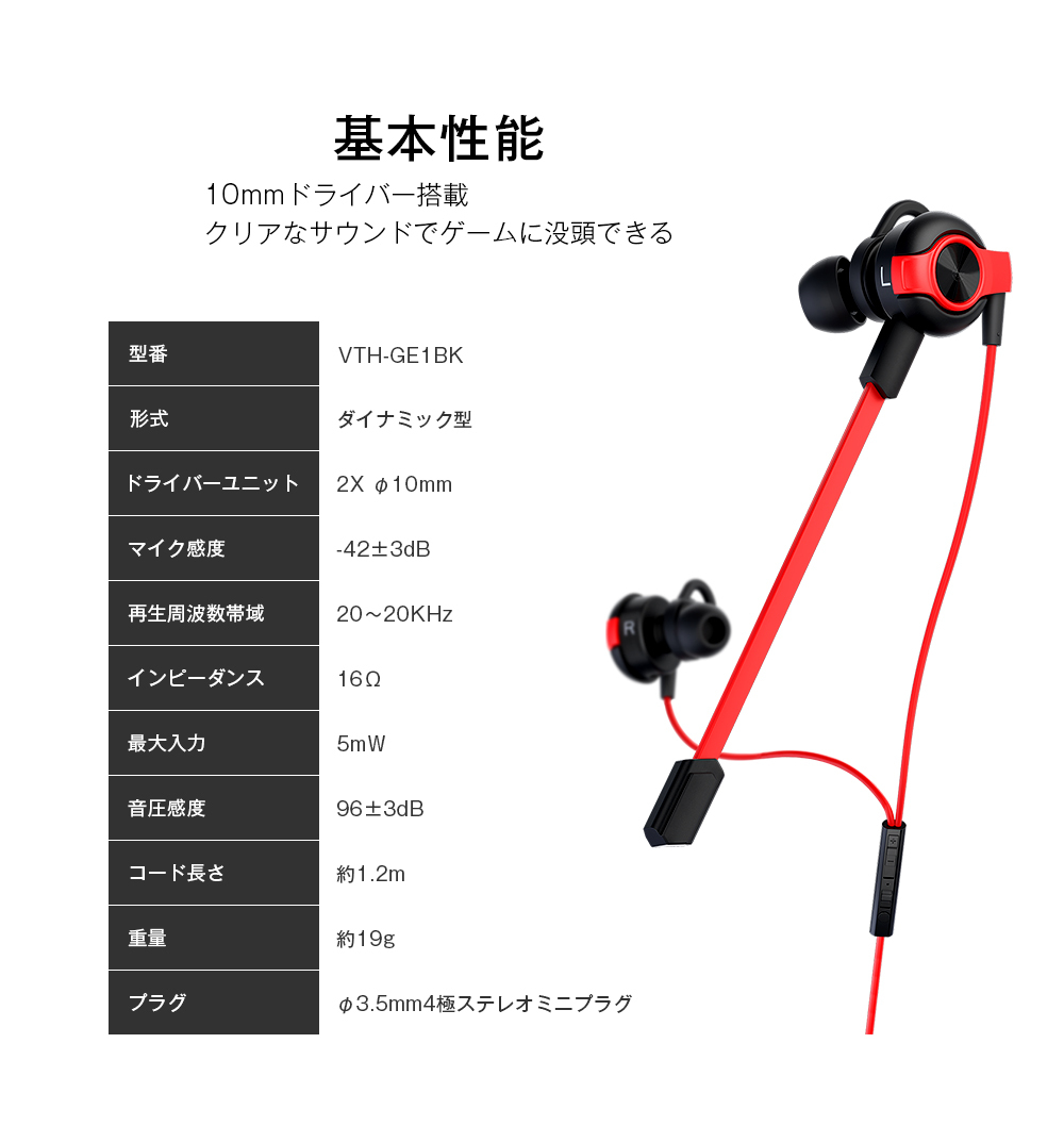 VERTEX ゲーミングイヤホン VTH-GE1BKPS4 マイク ヘッドセット イヤフォン ヘッドホン イヤーピース付属 3.5ｍｍ4極 1.2M PS4 PS5 switch_画像1