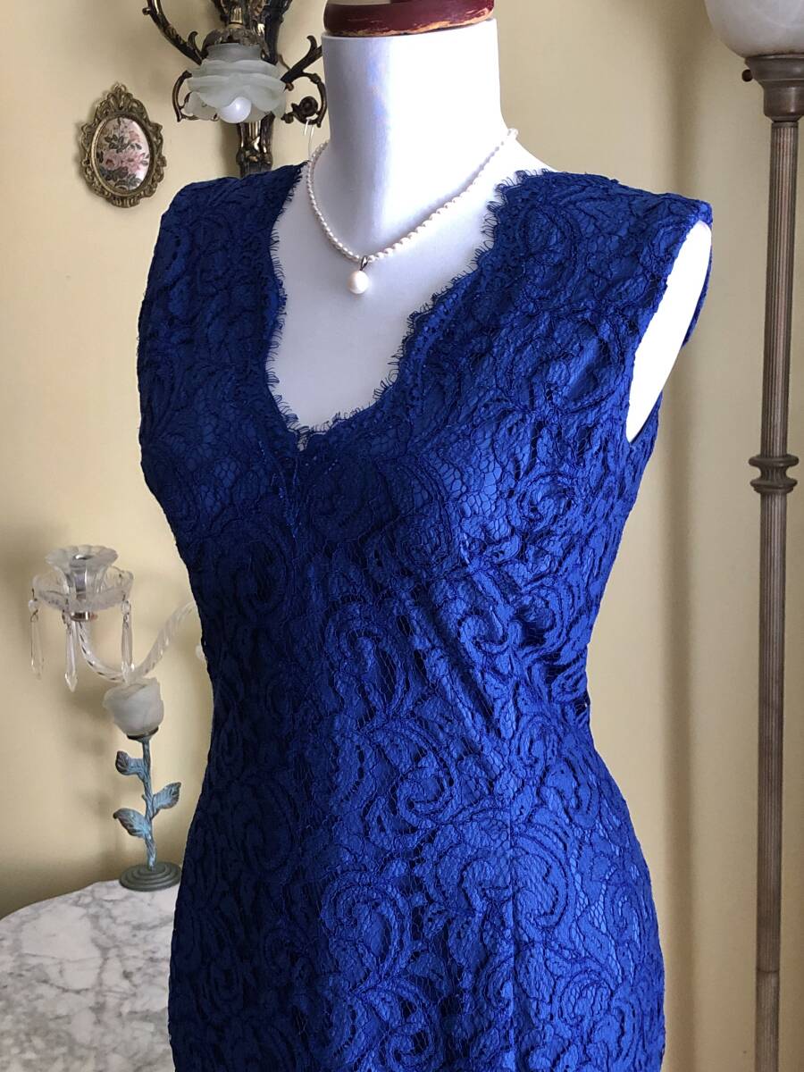 【TADASHI SHOJI/タダシショージ】青総レース/シンプル/カクテルドレス （US・４／９号Ｍ）#316 _画像4