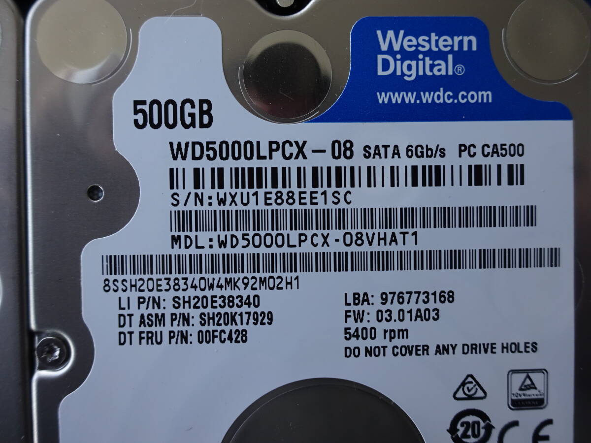 ■エラーなし■ [2.5インチ　SATA　500G　7mm]　WESTERN DIGITAL　WD5000LPCX　２個　管理A2_画像3