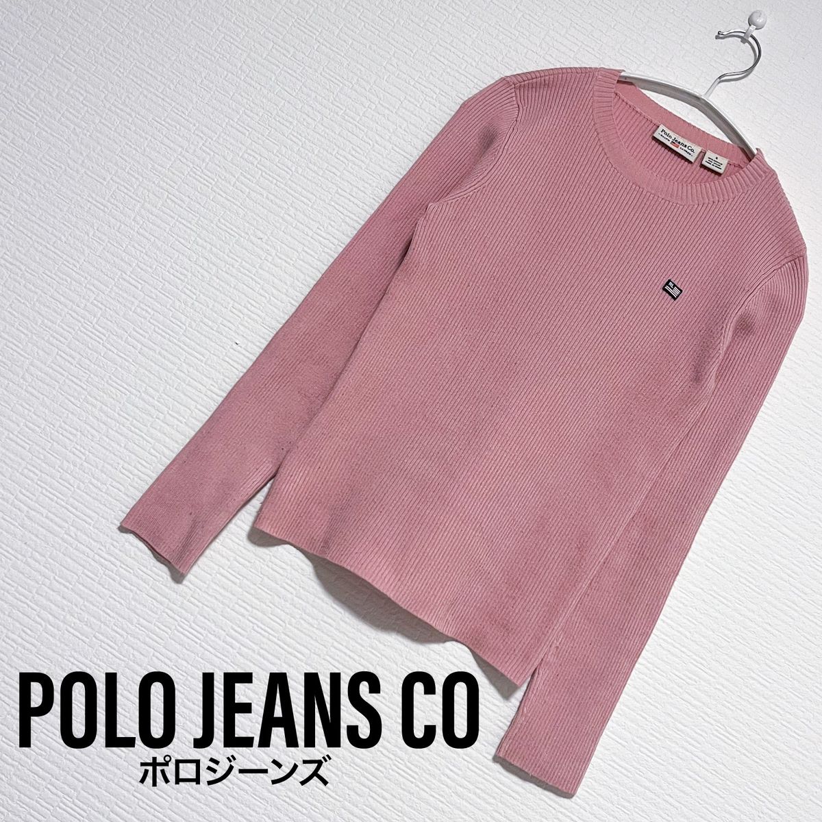 ポロジーンズ ワンポイント ストレッチ ロング カットソー Sサイズ ピンク ロングTシャツ   POLO JEANS CO.