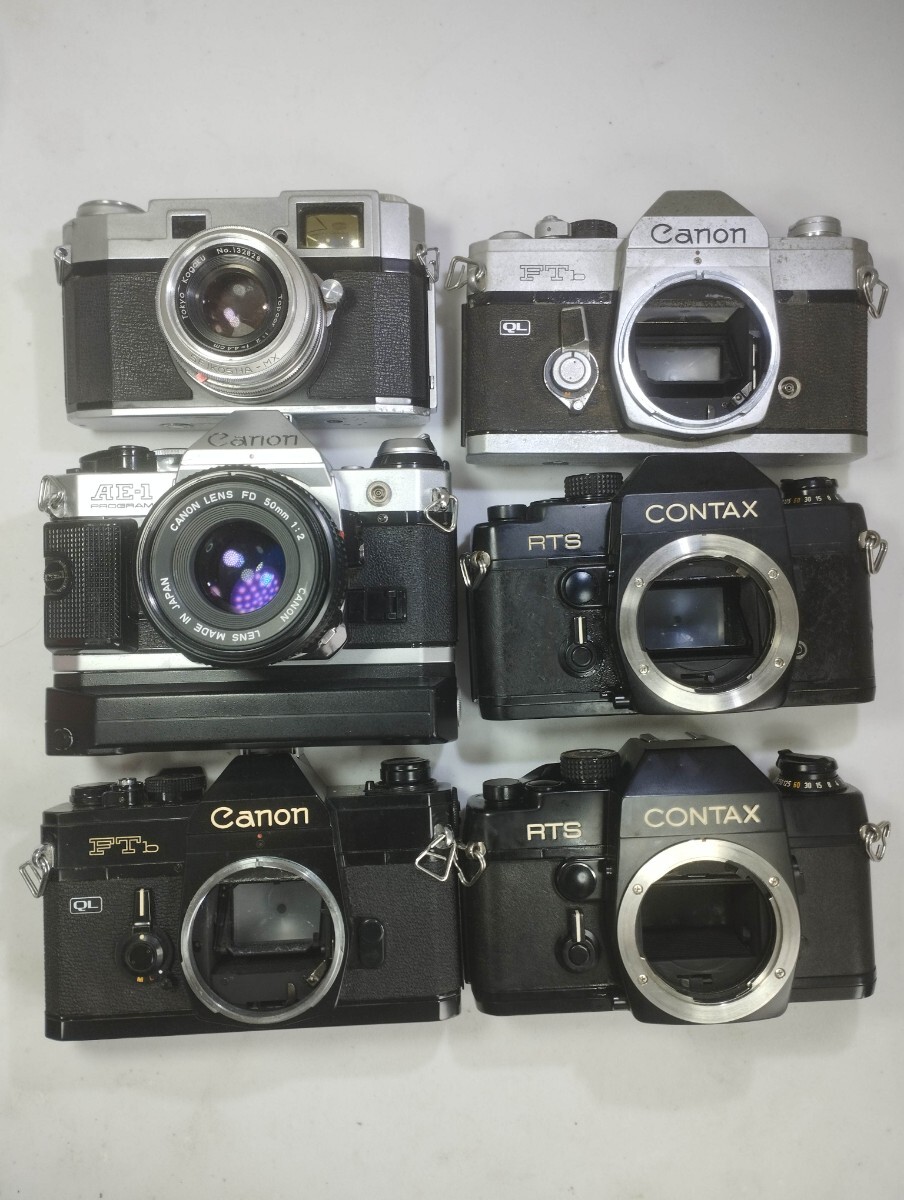 【リサイクル】 Canon AE-1 CONTAX RTS CANON FTb TOPCON フィルムカメラまとめてジャンク品 1円スタート売り切り昭和骨董品 カメラ _画像1