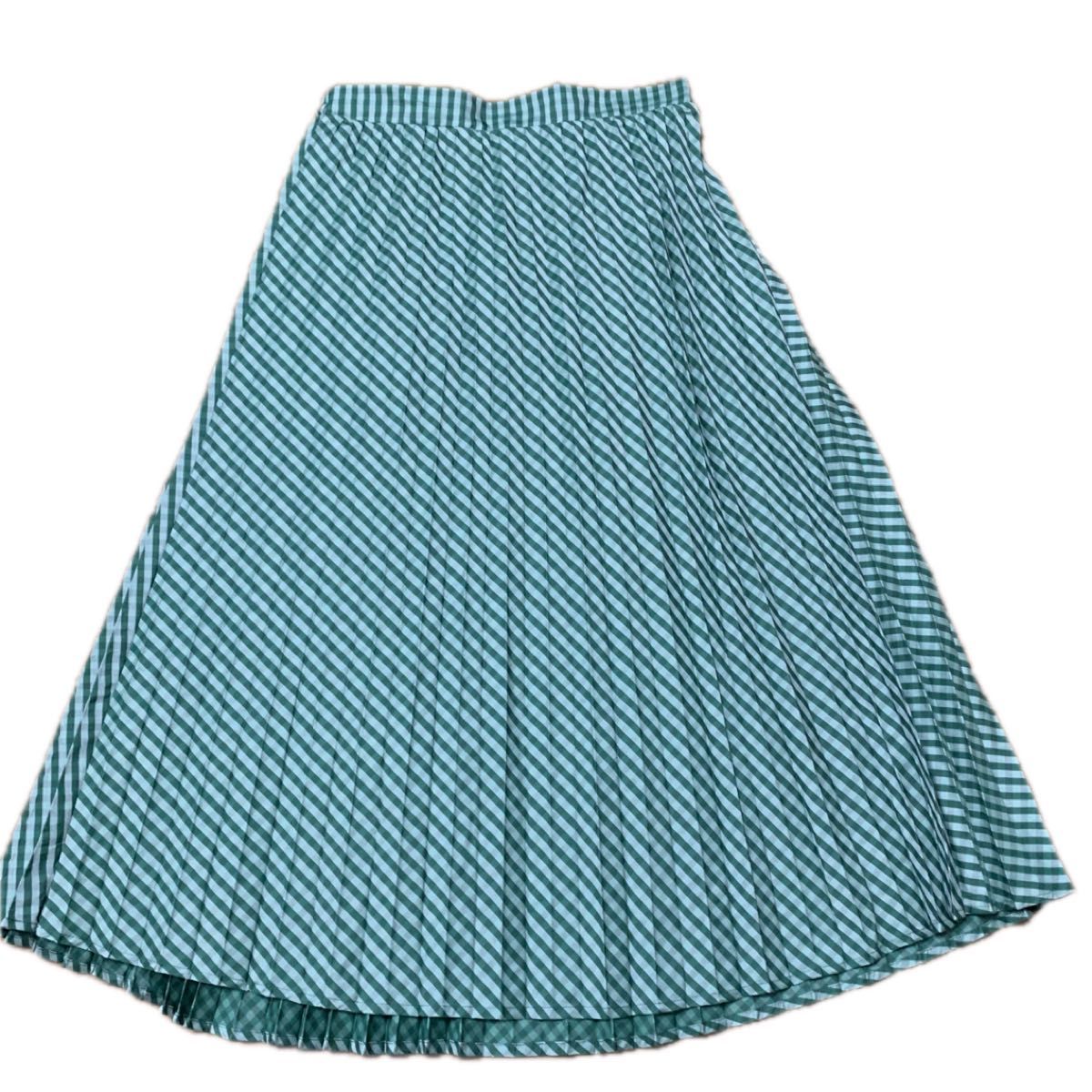 大きいサイズ　プリーツスカート　ロング丈　チェック柄　グリーン系　size3L