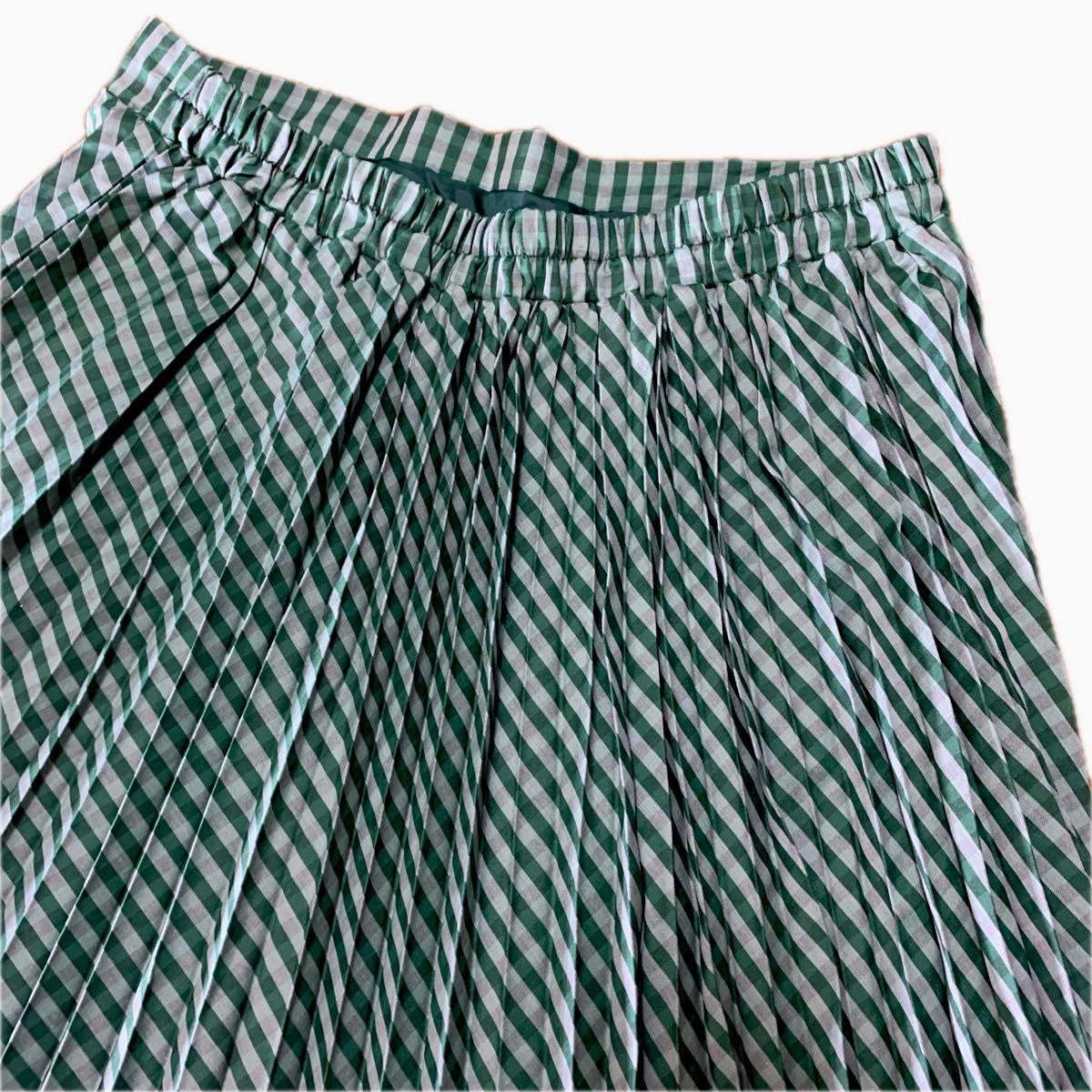 大きいサイズ　プリーツスカート　ロング丈　チェック柄　グリーン系　size3L