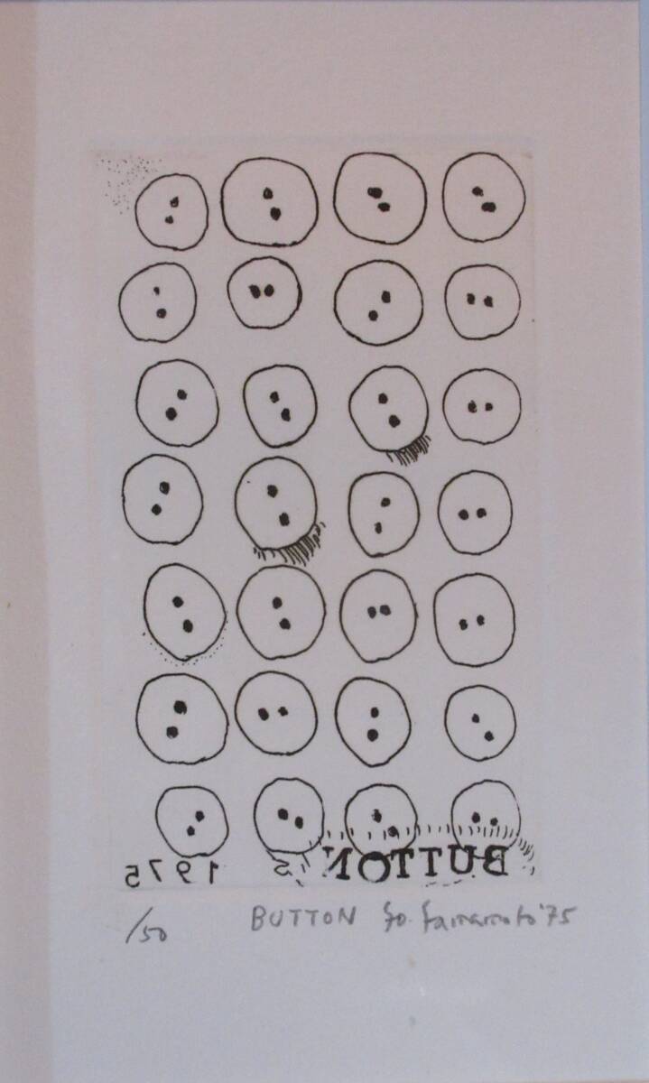 山本容子 『Button』 1975 初期代表作 貴重 銅版 サイン エディション50 額装品 真作の画像1
