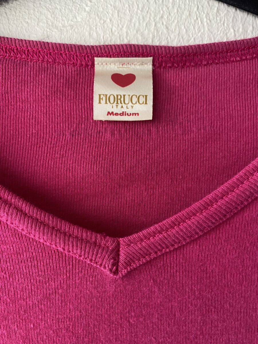 FIORUCCI ITALY 　フィオルッチ Tシャツ 　レディース トップス　半袖　Vネック　ピンク　M　日本製