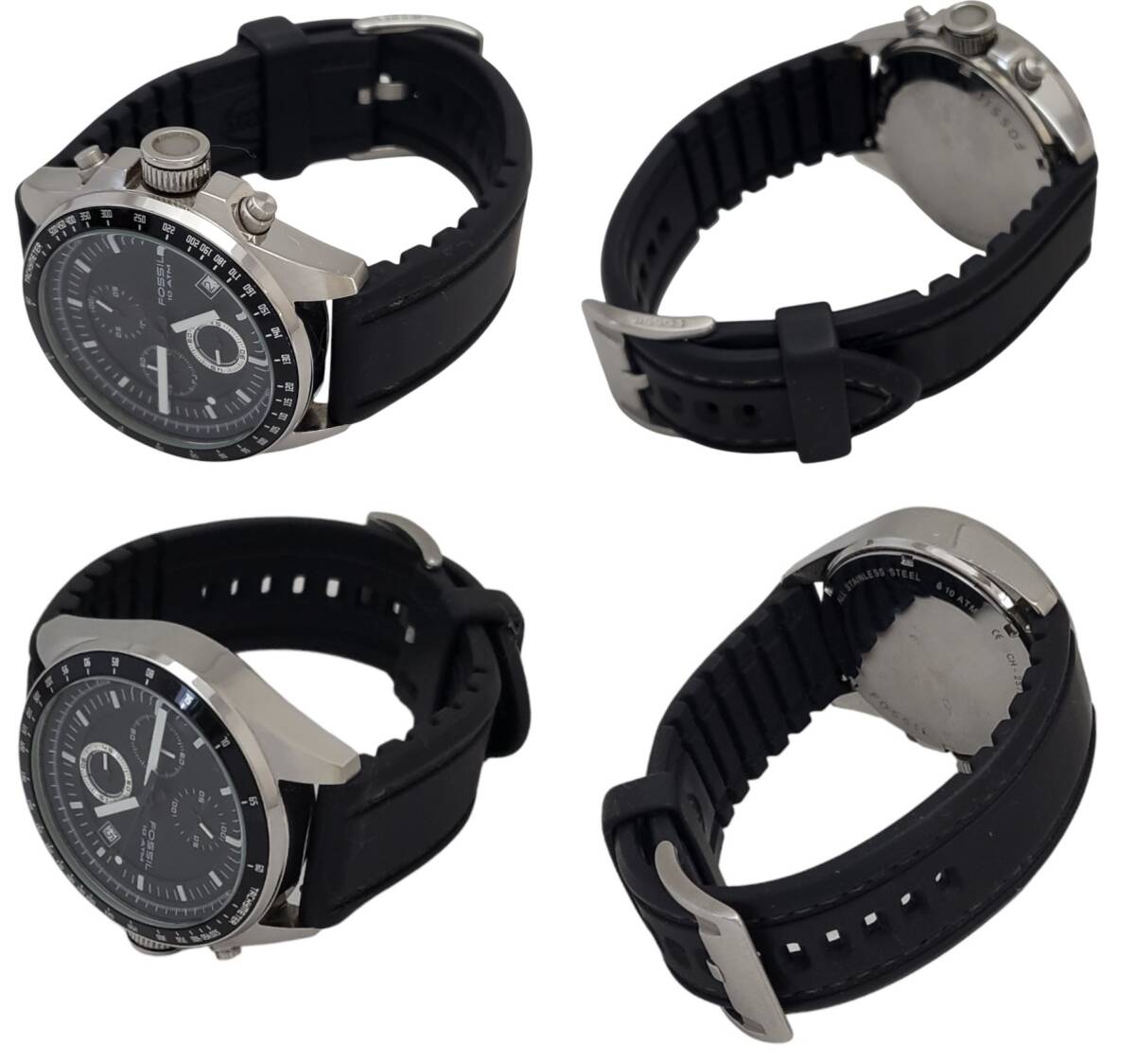 *FOSSIL 10 ATM/ Fossil wristwatch rubber belt analogue quarts chronograph men's gentleman thing face black color battery replaced operation goods 2573!!
