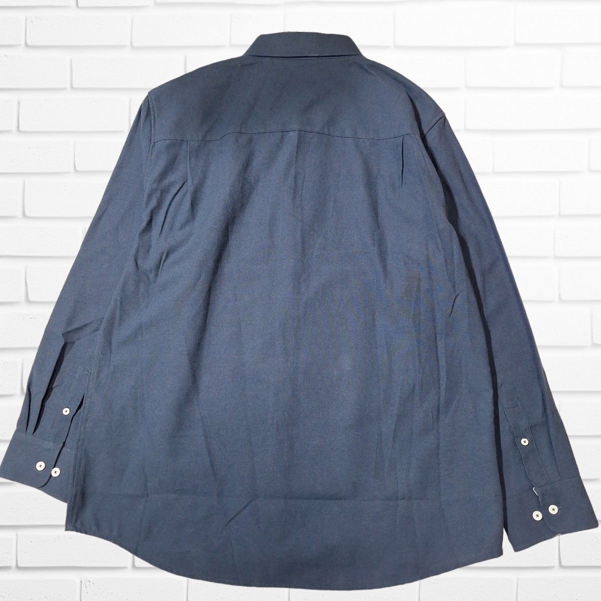 【新品、未使用】デザイン ボタンダウン シャツ ブラウス 大きいサイズ ネイビー メンズ トップス 長袖