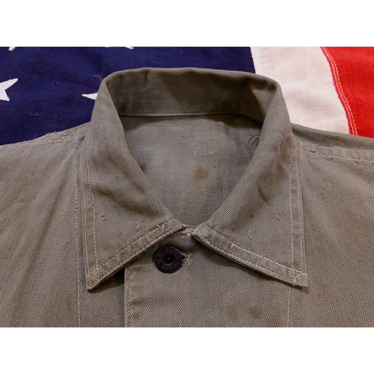 超希少&黄金サイズ!VTG 1940’s WWII USMC P-41 HBT UTILITY JKT USNビンテージ40年代大戦マリンコープミリタリーへリンボーンジャケット_画像5