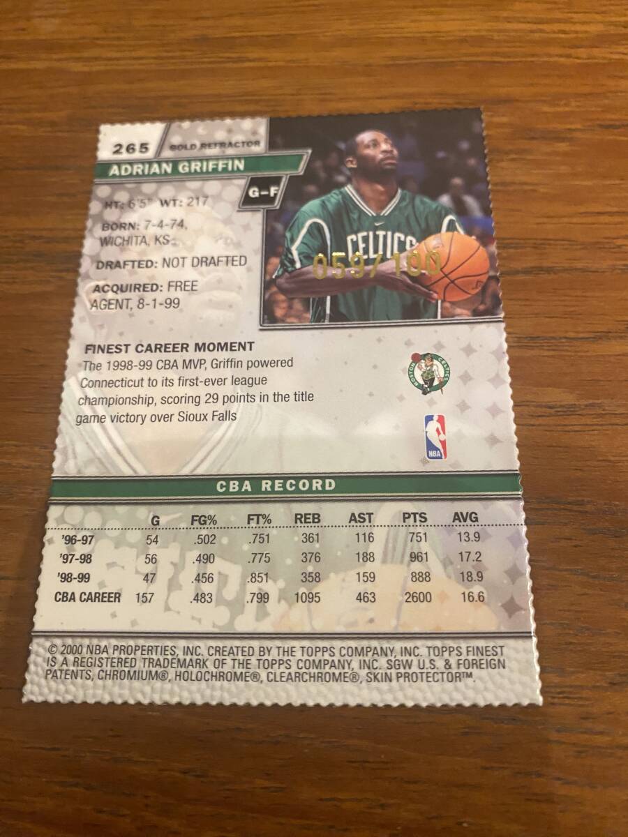 RC ゴールドリフラクター gold refractor topps finest adrian griffin Boston Celtics NBA カードの画像2