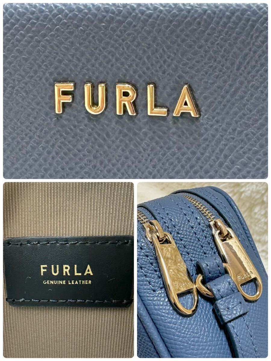 1円〜■極美品■FURLA フルラ リリー LILLI カメラバッグ ショルダーバック 肩掛け レザー ブルー ブルーベージュ 309_画像10