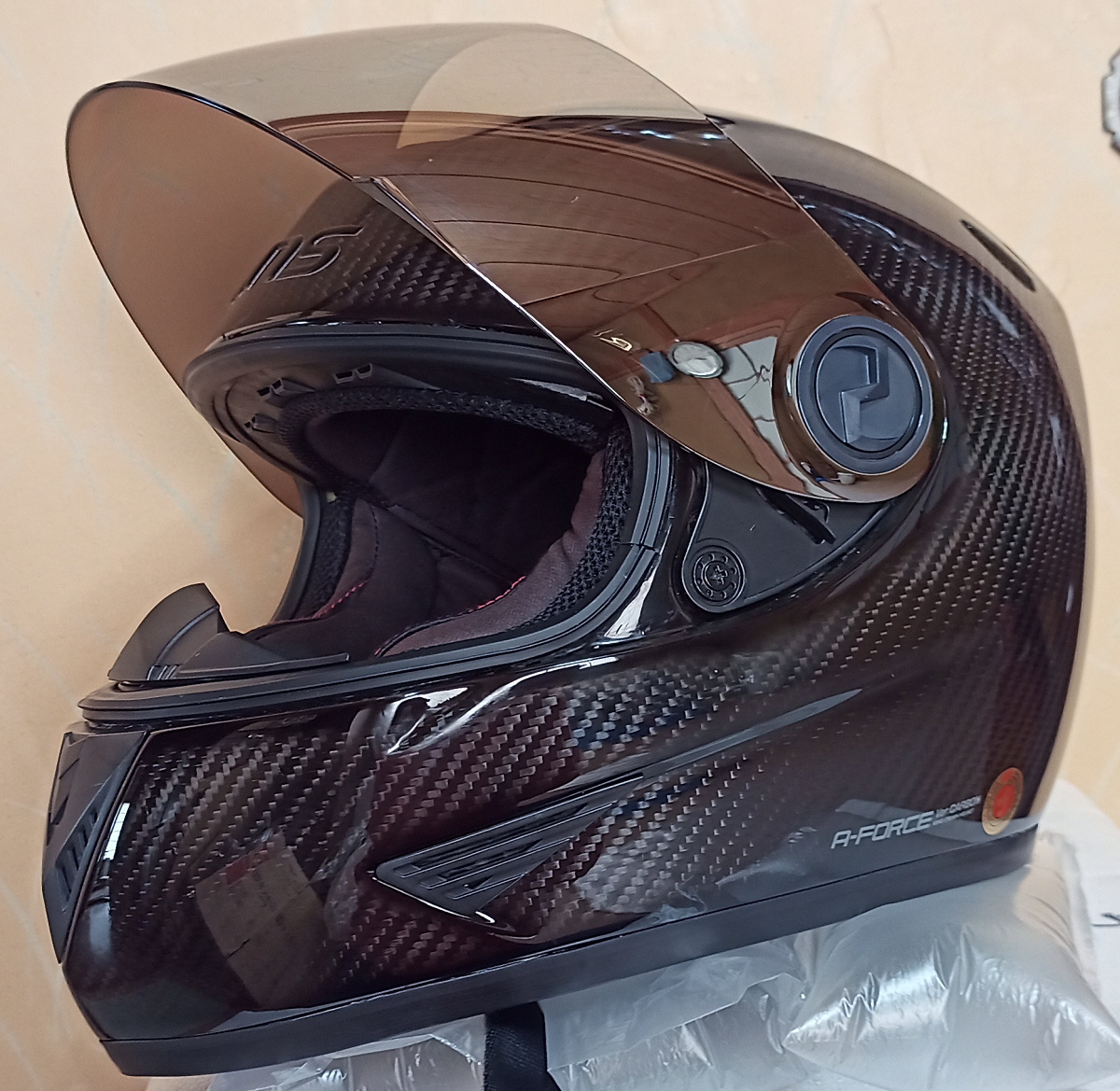 送料無料 超軽量 ドライカーボン ウインズ カーボンヘルメット A-FORCE XL 59-60cm バイク オートバイ ミラーシールド WINS carbon Helmetの画像1