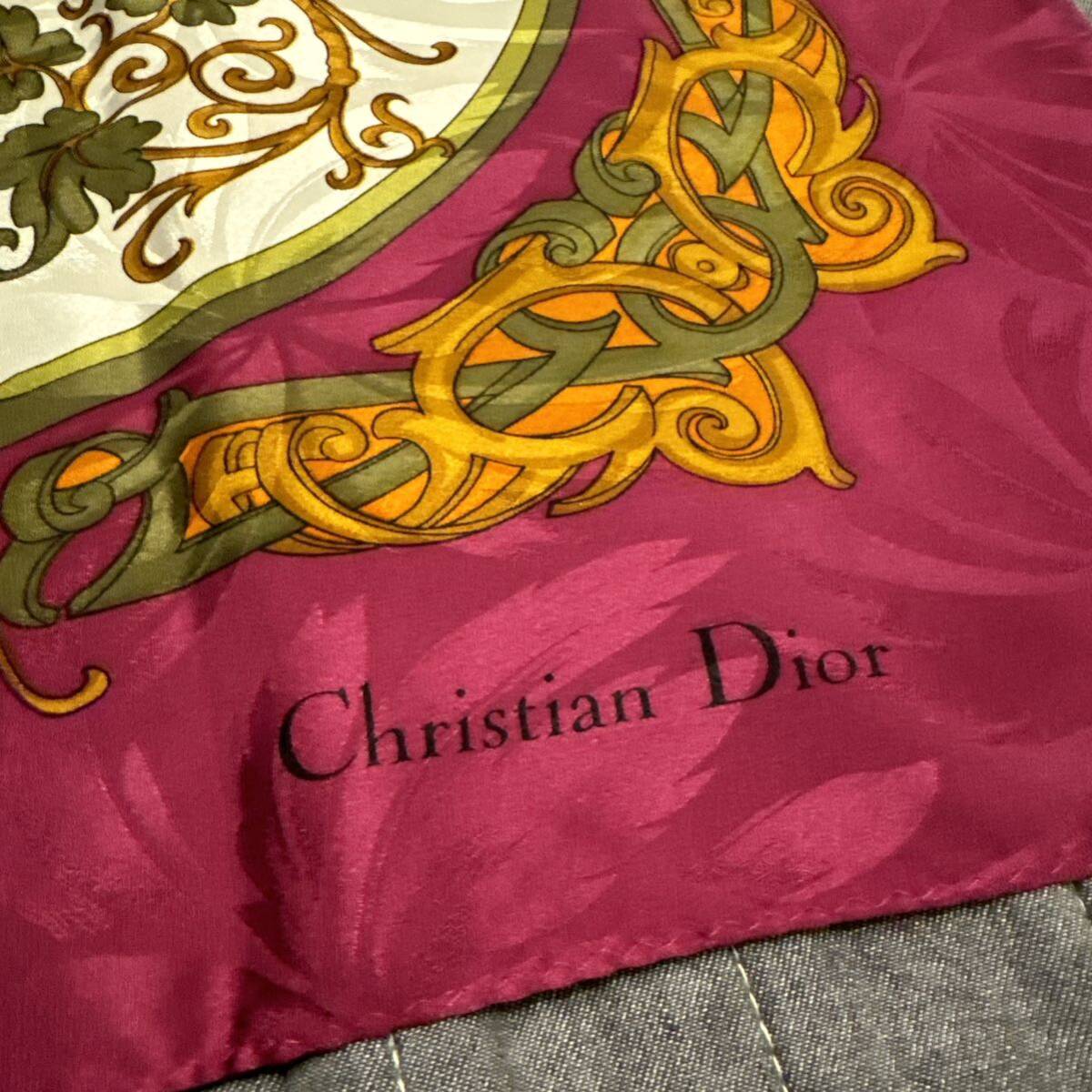 Christian Dior クリスチャンディオール 大判シルクスカーフ 花柄 ロゴ_画像2