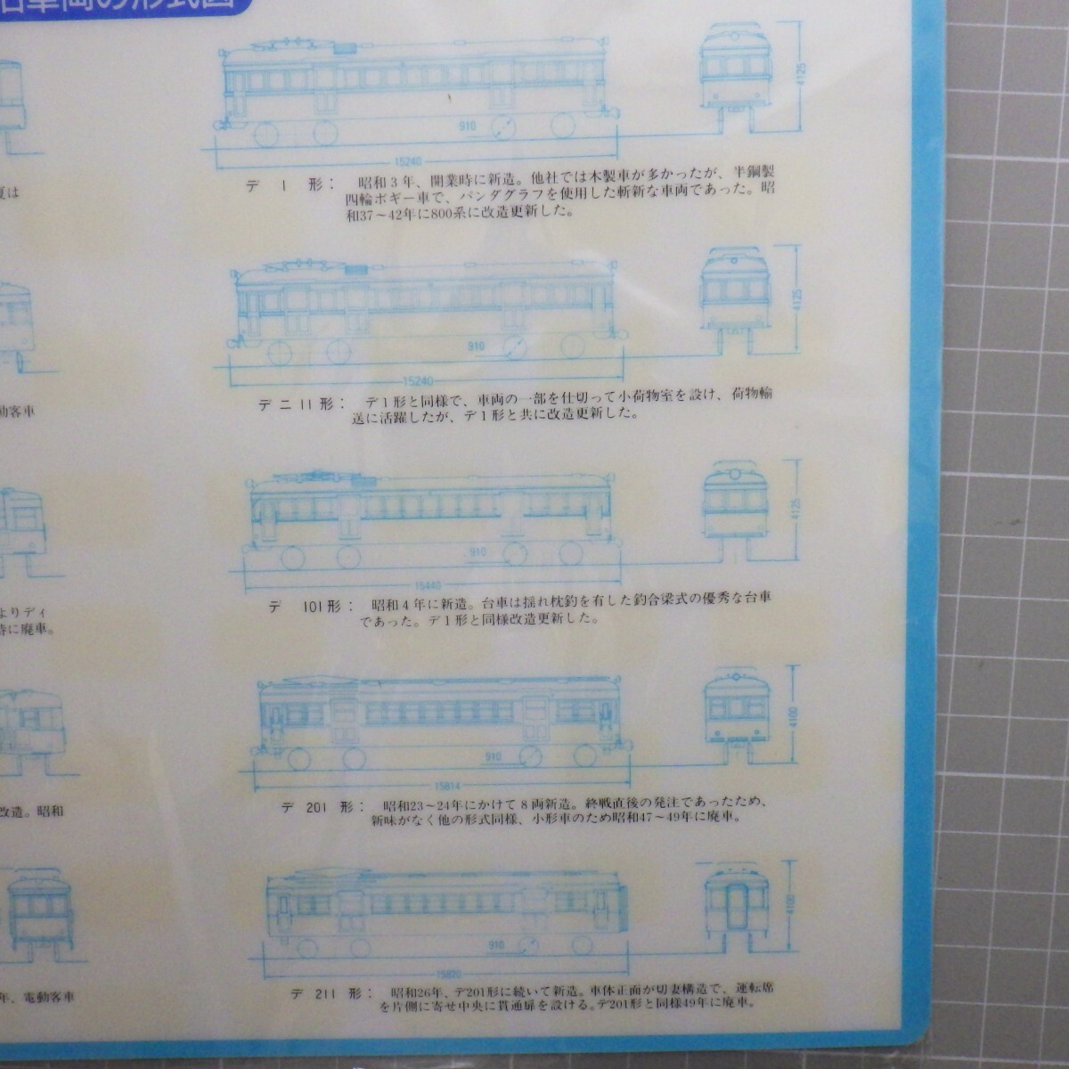 ★未開封★ 鉄道グッズ「神戸電鉄の車両 下敷き」/昭和レトロ 旧車両の形式図 電車 ED2001形 3000形 テカ750形 他/昭和レトロ 当時物　L_画像4