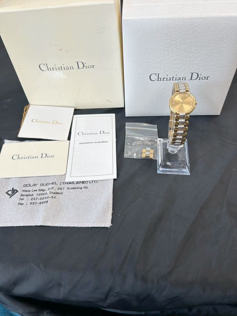 超美品 Christian Dior クリスチャンディオール D48-133-1 ダイヤ11P ゴールド クォーツ レディース腕時計 箱 駒 ギャランティー 付 稼働品の画像2