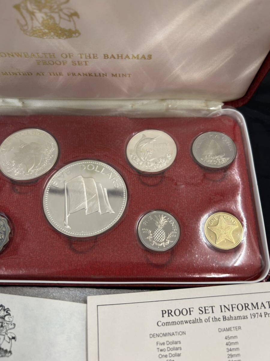 1974年 COMMONWEALTH OF THE BAHAMAS PROOF SET バハマ プルーフ貨幣セット ケース 箱付き フランクリンミント 未使用品 の画像2