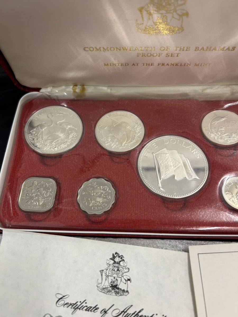 1974年 COMMONWEALTH OF THE BAHAMAS PROOF SET バハマ プルーフ貨幣セット ケース 箱付き フランクリンミント 未使用品 の画像3
