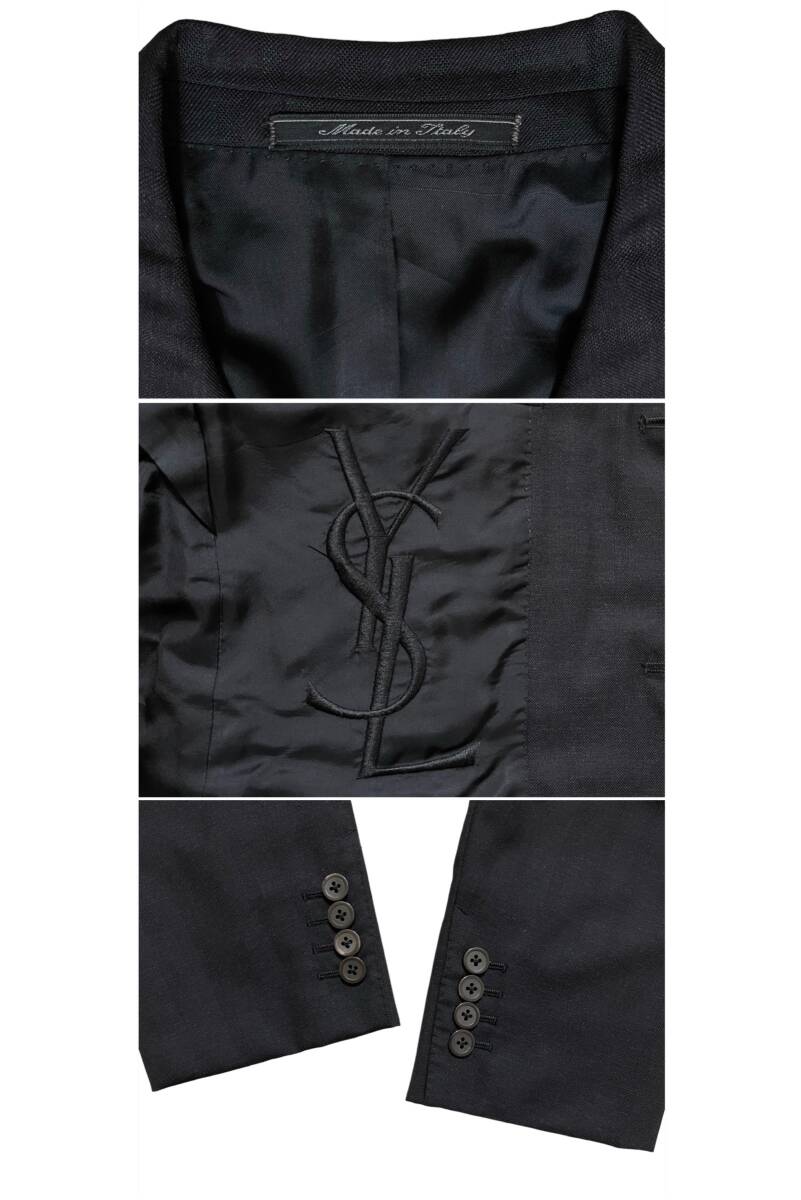 イヴサンローラン SAINT LAURENT イタリア製 ビッグロゴ 3ボタン ジャケット パンツ スーツ セットアップ 上下セット 上46の画像6