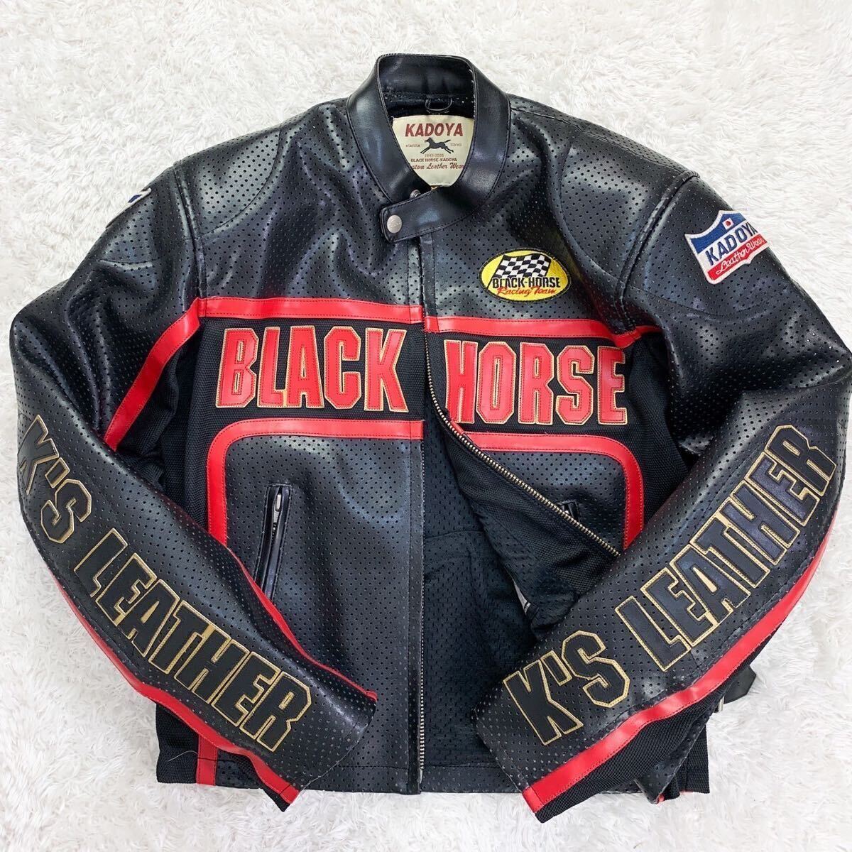 美品 KADOYA BLACK STAR レーシング レザージャケット ライダース バイク カドヤ 黒 M パンチングの画像1