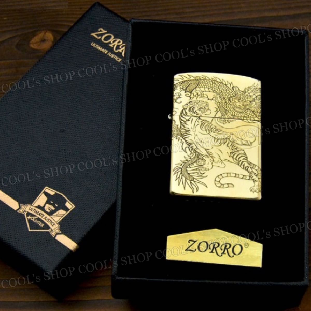 龍 虎 三面彫り デザイン オイルライター ZORRO ドラゴン 竜 zippo 同型 和柄 和彫り タイガー ゴールド 金