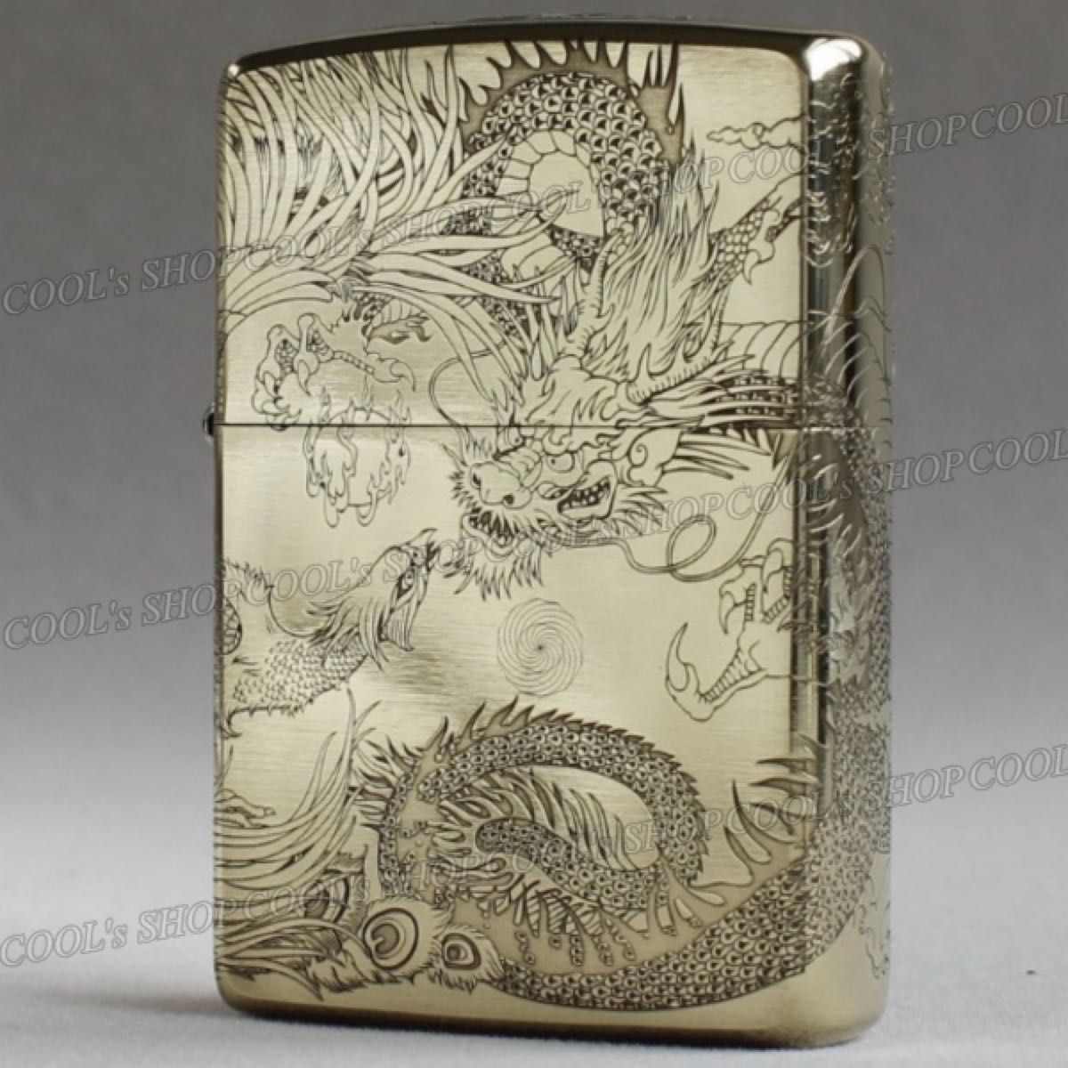 昇り龍 鳳凰 四面総彫り オイルライター ZORRO ゴールド zippo 同型 金 和柄 和彫り ドラゴン フェニックス 不死鳥