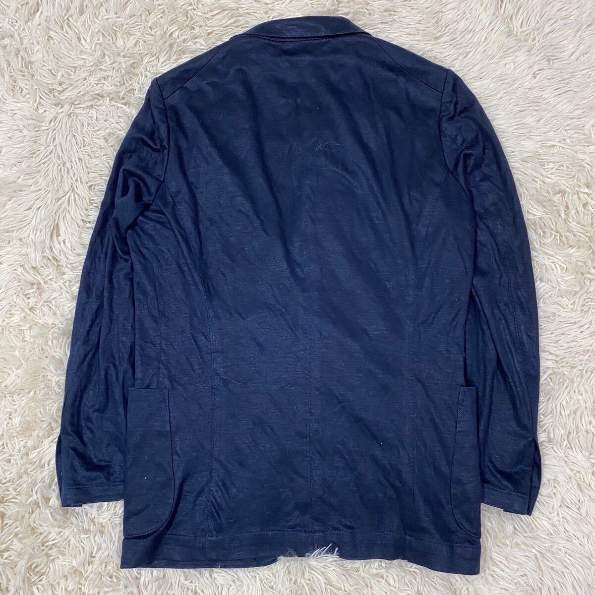 Paul Smith коллекция linen100% L размер tailored jacket ракушка кнопка темно-синий трубчатая обводка лен ..2B PaulSmith collection