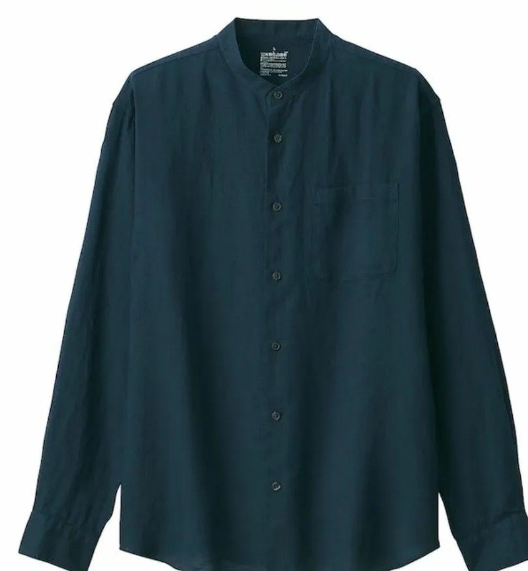 リネン洗いざらしスタンドカラー長袖シャツ　XＬサイズ　無印良品