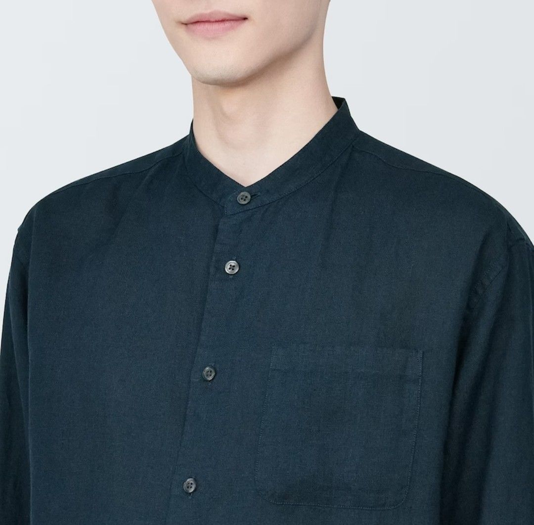 リネン洗いざらしスタンドカラー長袖シャツ　XＬサイズ　無印良品