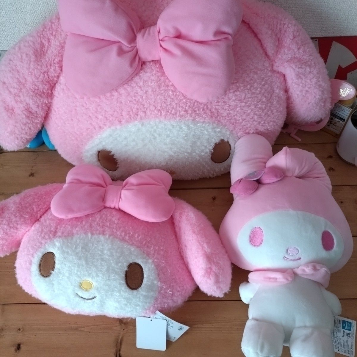 ②Used 美品 マイメロ マイメロディ フェイスクッション M S おまけ ぬいぐるみ サンリオ