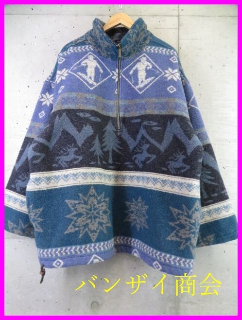 2024年 お歳暮・冬ギフト特集 7140b13◆90sヴィンテージ◆L.L.Bean エルエルビーン スキー柄 ハーフジップ ブランケットウールジャケット XL/マウンテンパーカー/ブーツ 男性用