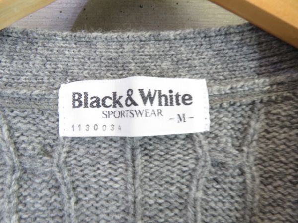 7240b2◆良品です◆BLACK&WHITE ブラックアンドホワイト ケーブル編み ウールニットカーディガン M/セーター/ゴルフジャケット/ポロシャツ_画像8