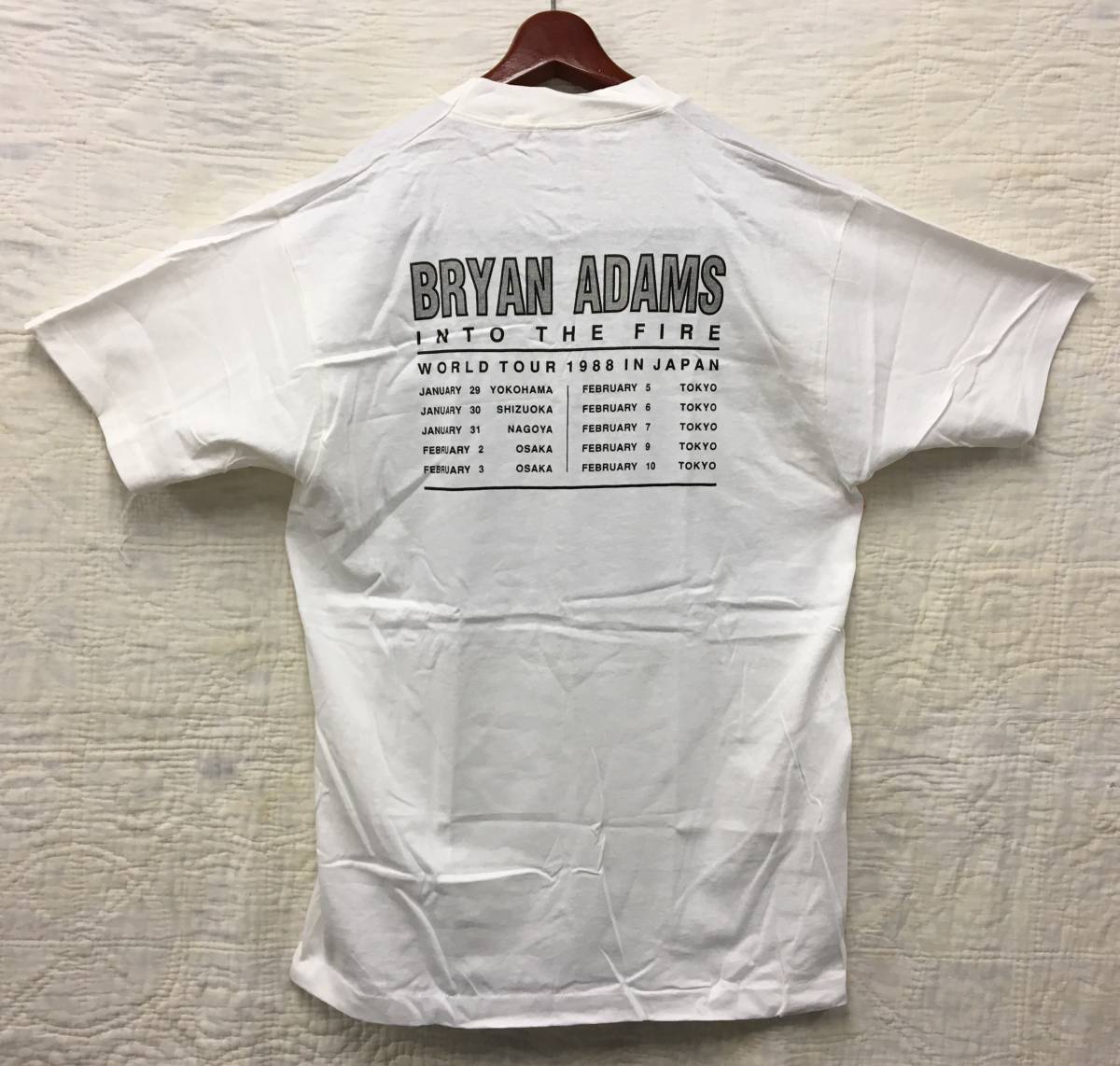 [デッドストック 希少 ビンテージ 80s USA製]BRYAN ADAMS 1988 WORLD TOUR TEE ブライアンアダムス ワールドツアー Tシャツ L ホワイト_画像2