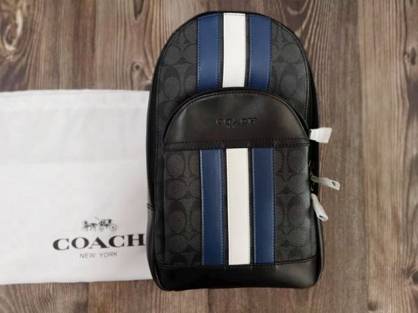 コーチ COACH PVC+レザー ボディバッグ ワンショルダーバッグ ブルー+ホワイト+ブラック メンズ 67249 保存袋付き 新品未使用の画像1