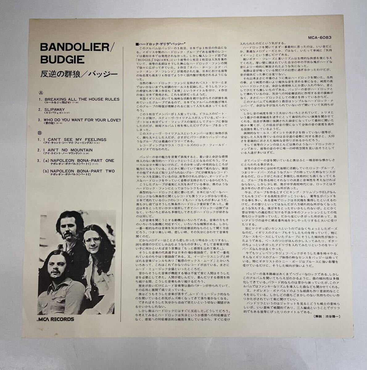 帯付 LP レコード BUDGIE バッジー 反逆の群狼 メタル MCA-6038 1975年 ビクター ハードロック の画像5