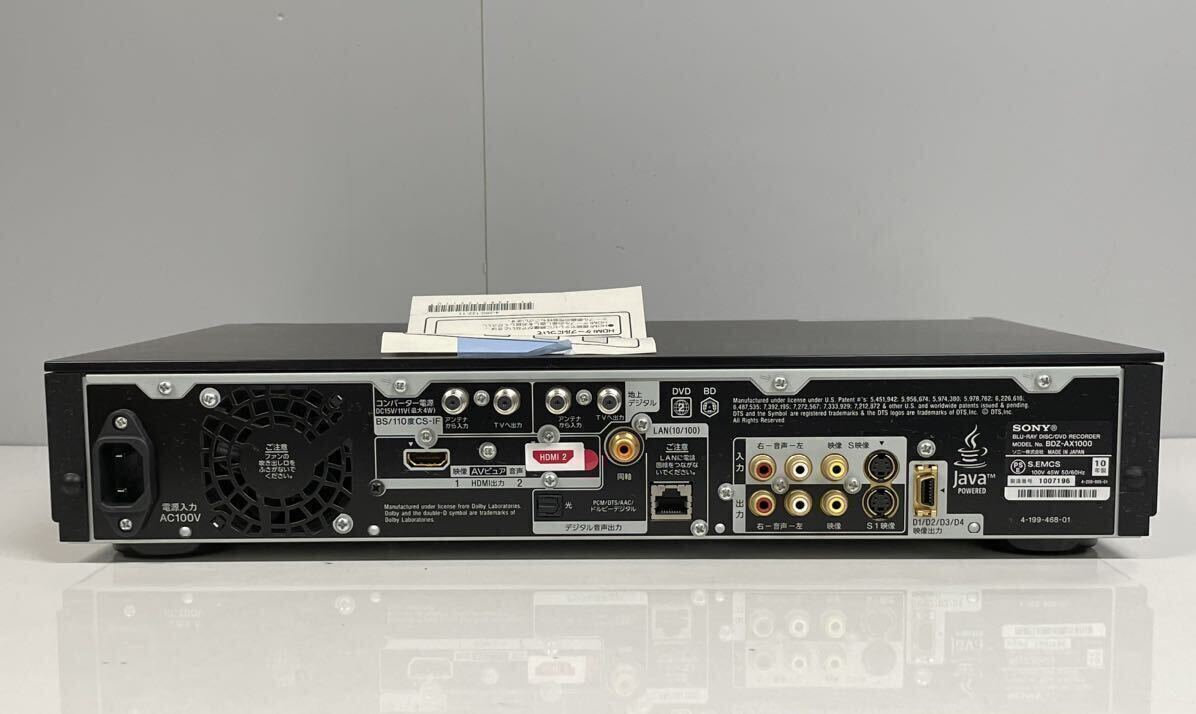 SONY ブルーレイディスクレコーダー BDZ-AX1000 ソニー ブルーレイレコーダー リモコン無し _画像7