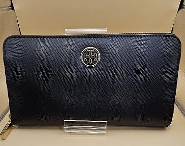 トリーバーチ TORY BURCH ラウンドファスナー長財布 美品 ブラック系_画像1