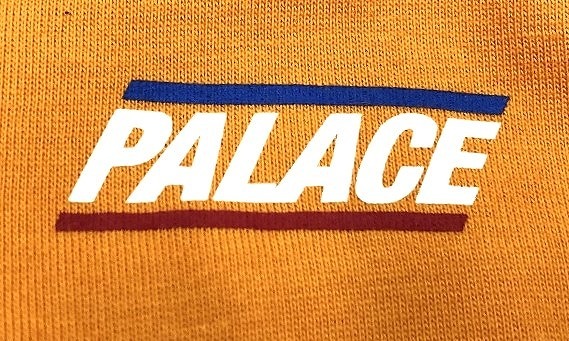 ... PALACE  лого   принт  длинный  ... футболка   оранжевый 