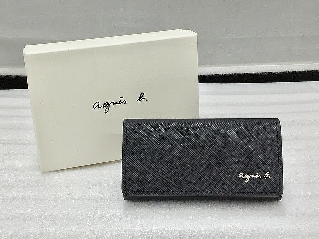 アニエスベーオム agnes b homme 【美品】 MH18-03 メンズ レザー 4連 キーケース グレー N403-VCJ7_画像1