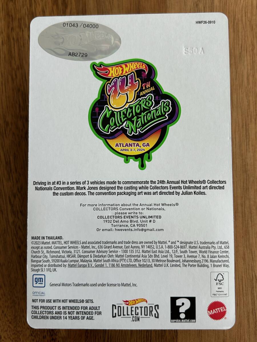 HOT WHEELS 24TH ANNUAL COLLECTORS NATIONALS 3 OF 3 2018 COPO CAMARO SS 01043/04000の画像2