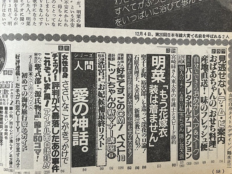 Z※※　週刊　女性自身 昭和63年1月1日号　明菜「もう花嫁衣裳は着ません」破恋の爆弾発言！ 他　雑誌　昭和レトロ　当時物　/　H51_画像3