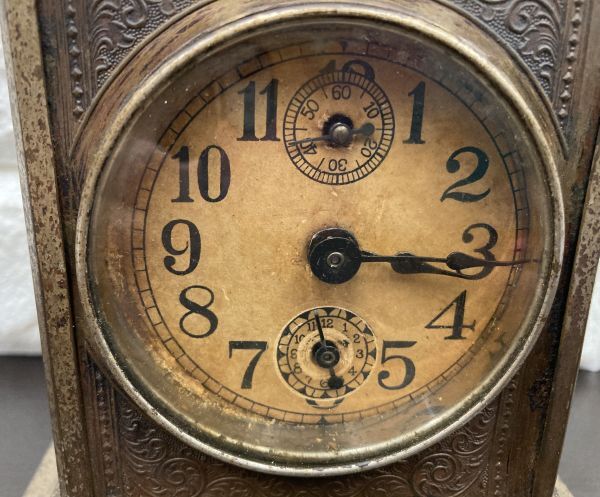 M 古い置き時計 ぜんまいオルゴール付き 蛍の光 スモセコ 稼働ジャンク品 アンティーク レトロ EE⑨の画像4